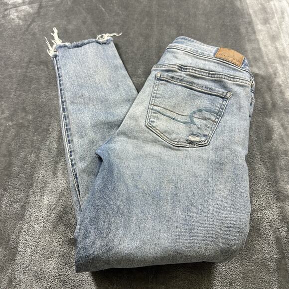American Eagle Jeans Women's 4 Blue Denim Jegging Crop Low Rise Distress Stretch - Picture 9 of 14